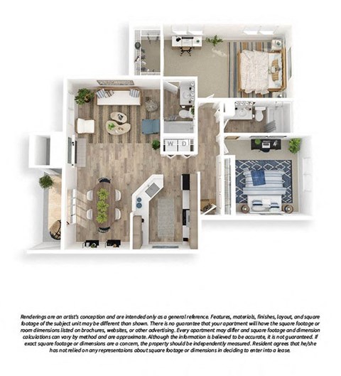 The Lakehouse 3D Floor Plan 2x2 1096sf